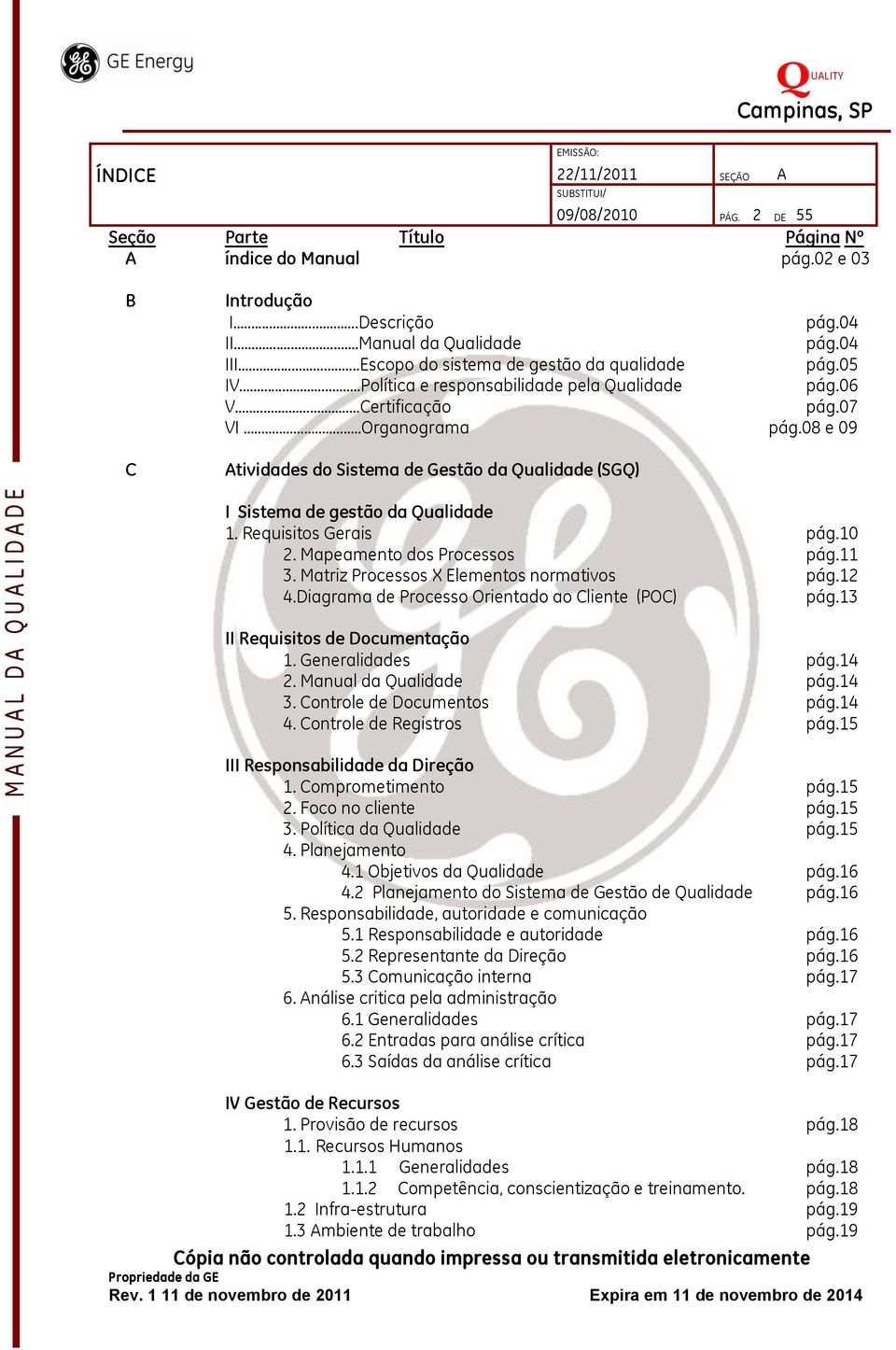 08 e 09 Atividades do Sistema de Gestão da Qualidade (SGQ) I Sistema de gestão da Qualidade 1. Requisitos Gerais pág.10 2. Mapeamento dos Processos pág.11 3.