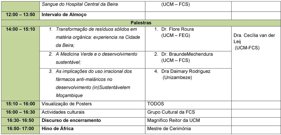 Flore Roura 2. Dr. BraundeMechendura Dra. Cecília van der Leij (UCM-FCS) 3.