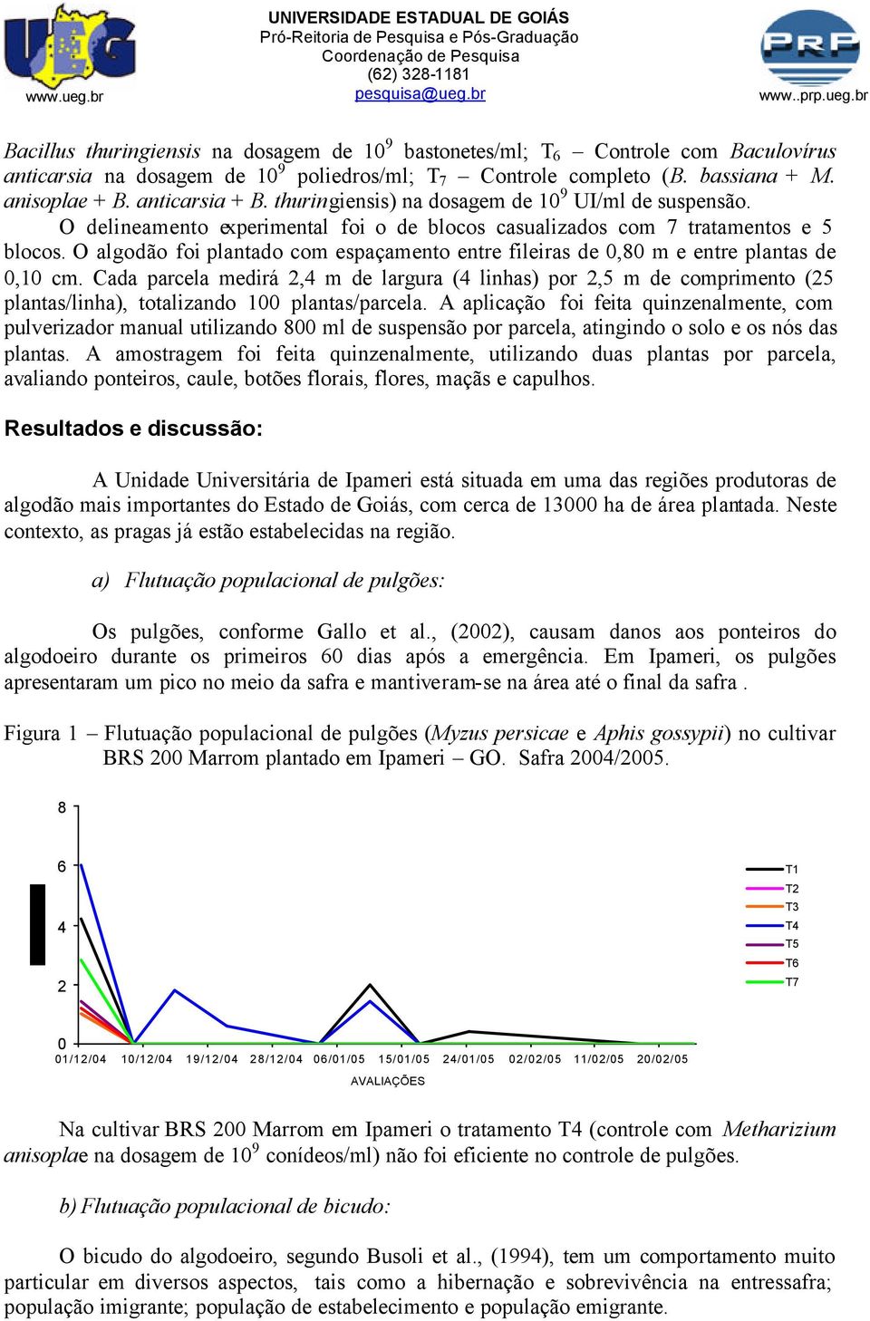 O algodão foi plantado com espaçamento entre fileiras de,8 m e entre plantas de, cm.