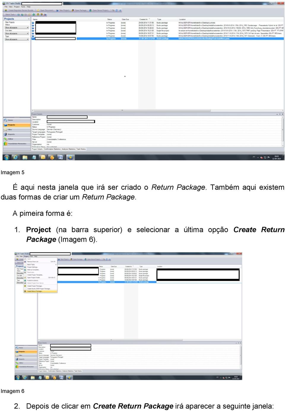 Project (na barra superior) e selecionar a última opção Create Return Package
