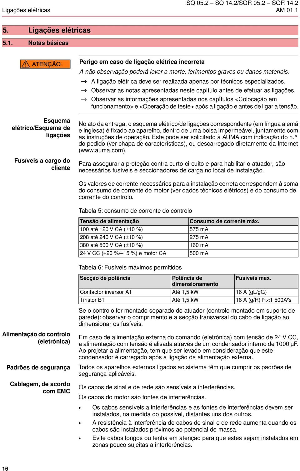 Observar as informações apresentadas nos capítulos <Colocação em funcionamento> e <Operação de teste> após a ligação e antes de ligar a tensão.