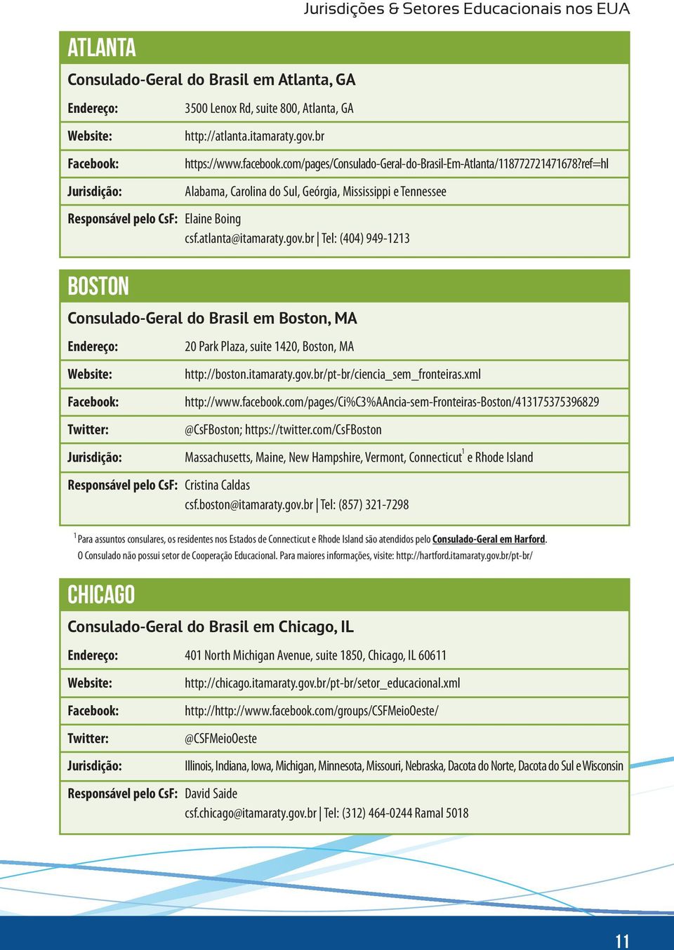 ref=hl Alabama, Carolina do Sul, Geórgia, Mississippi e Tennessee Responsável pelo CsF: Elaine Boing csf.atlanta@itamaraty.gov.