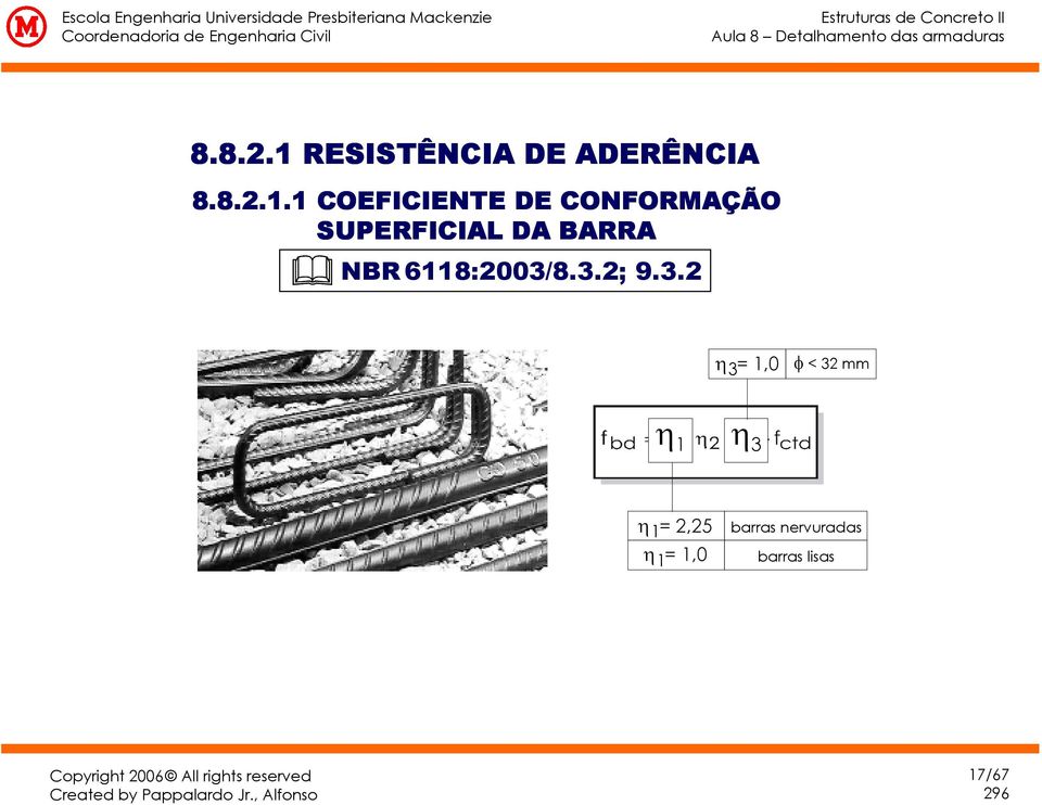 3 =,0 < 32 mm η η 3 η = 2,25 η =,0 barras