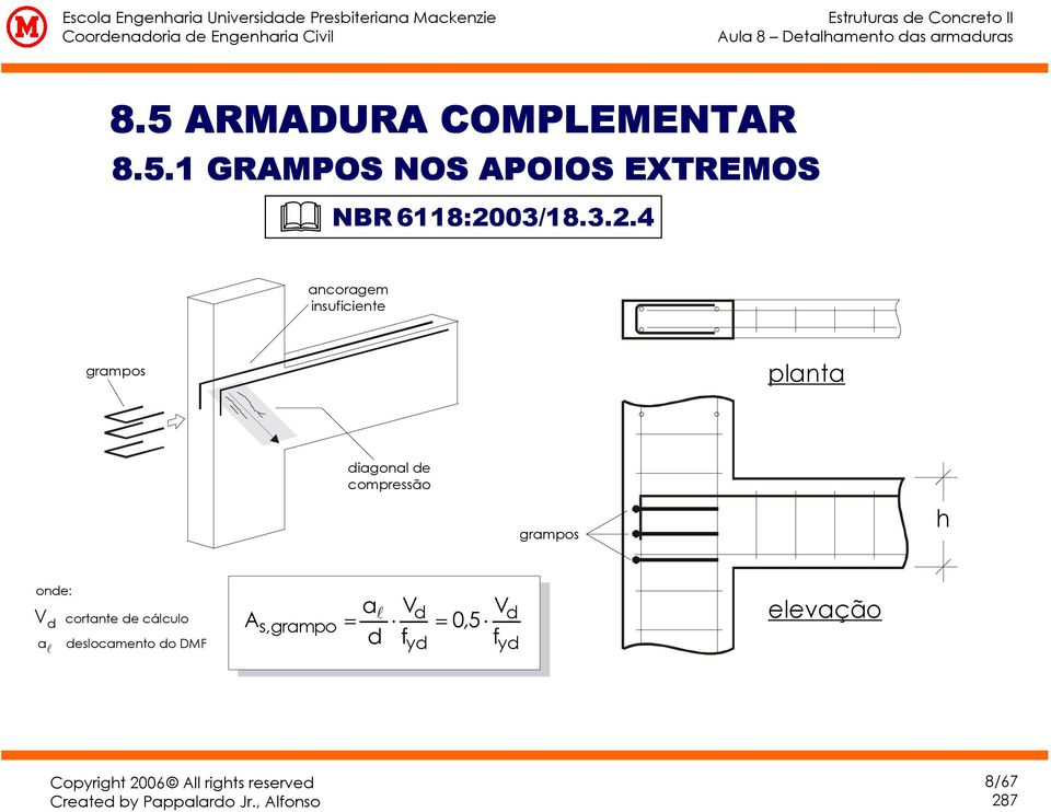 onde: V d cortante de cálculo a l deslocamento do DMF s, grampo a V d V