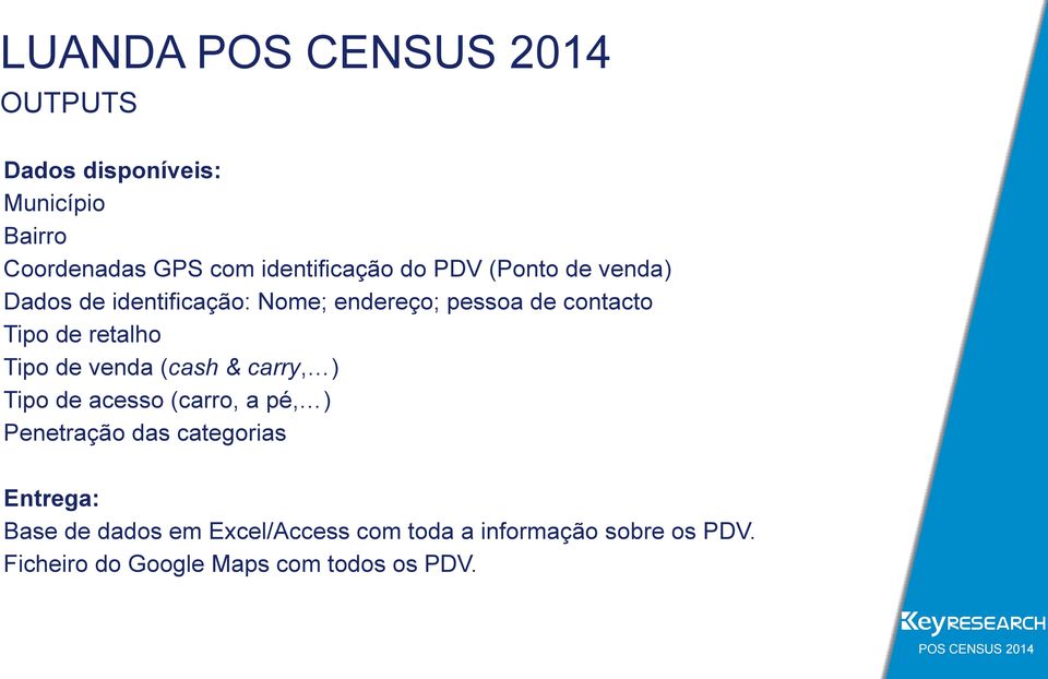 venda (cash & carry, ) Tipo de acesso (carro, a pé, ) Penetração das categorias Entrega: Base de dados