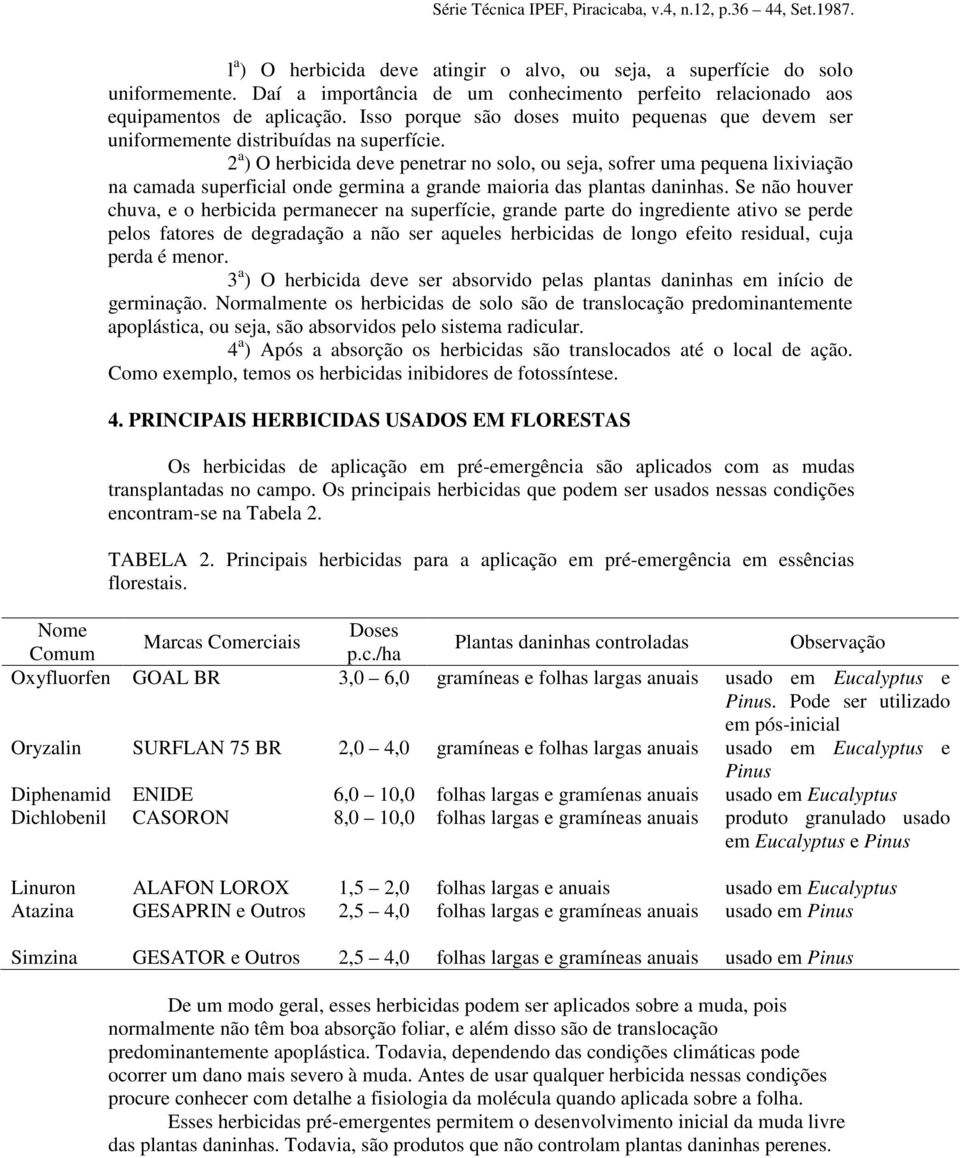 2 a ) O herbicida deve penetrar no solo, ou seja, sofrer uma pequena lixiviação na camada superficial onde germina a grande maioria das plantas daninhas.