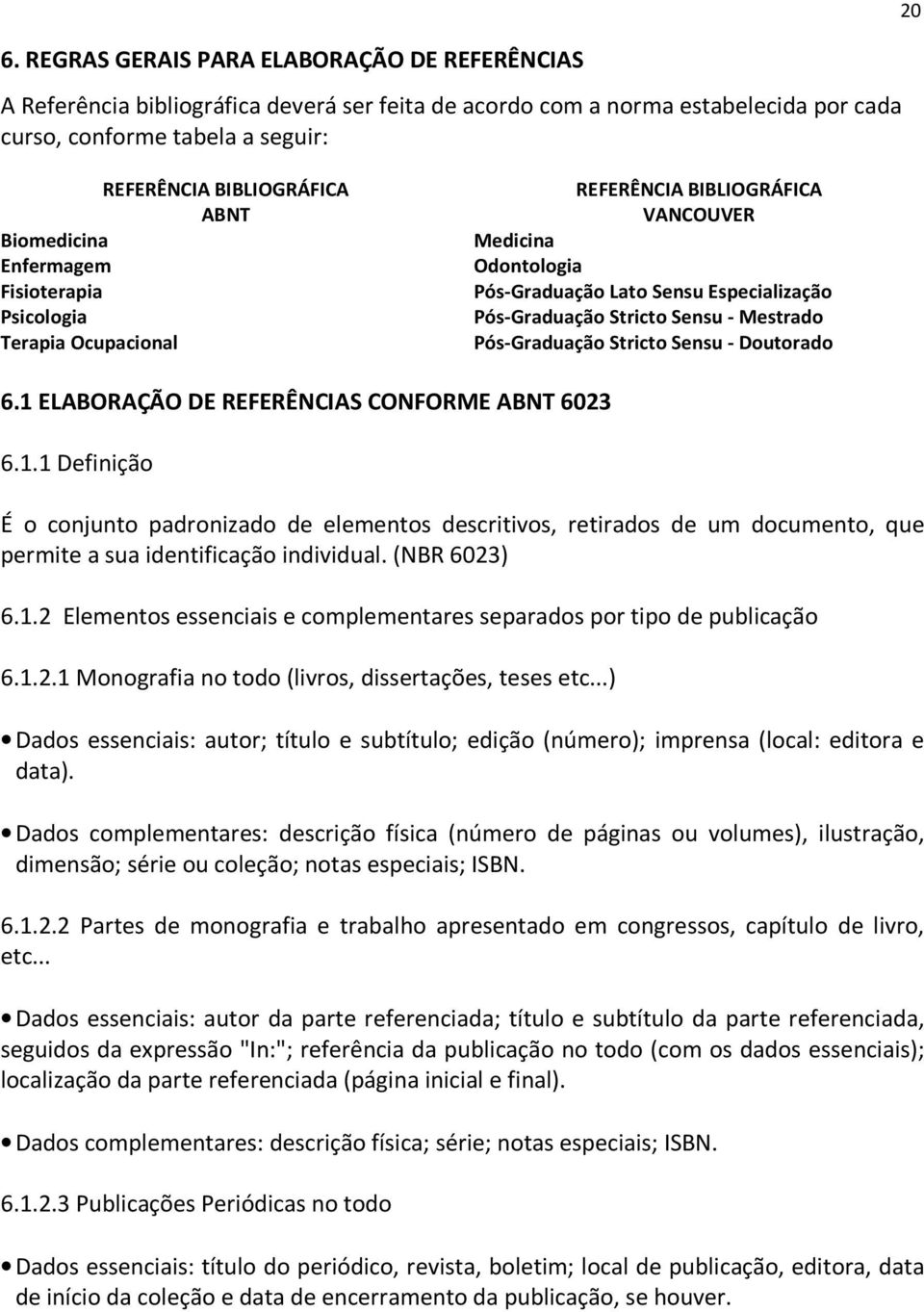 Mestrado Pós-Graduação Stricto Sensu - Doutorado 6.1 ELABORAÇÃO DE REFERÊNCIAS CONFORME ABNT 6023 6.1.1 Definição É o conjunto padronizado de elementos descritivos, retirados de um documento, que permite a sua identificação individual.