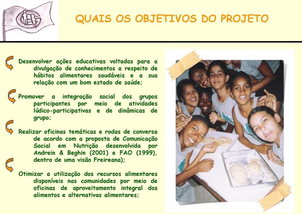 temáticas e rodas de conversa de acordo com a proposta de Comunicação Social em Nutrição desenvolvida por Andrein & Beghin (2001) e FAO (1999), dentro de uma visão