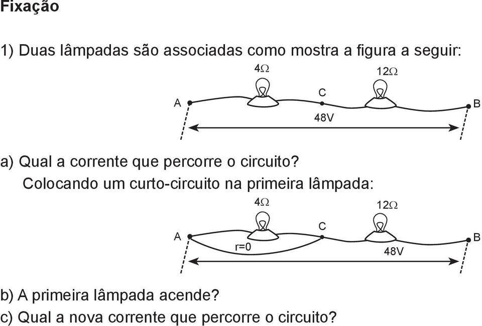 Colocando um curto-circuito na primeira lâmpada: 4Ω 12Ω C r=0 48V B