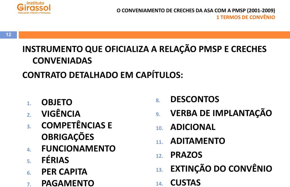 COMPETÊNCIAS E OBRIGAÇÕES 4. FUNCIONAMENTO 5. FÉRIAS 6. PER CAPITA 7. PAGAMENTO 8.