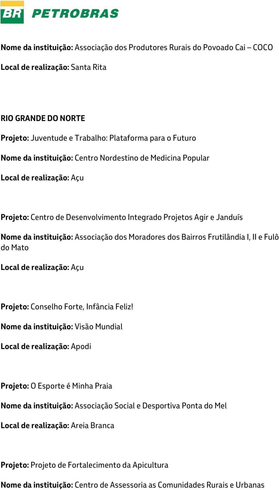 Bairros Frutilândia I, II e Fulô do Mato Local de realização: Açu Projeto: Conselho Forte, Infância Feliz!