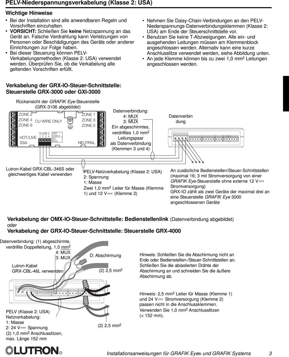 Bei dieser Steuerung können PELV- Verkabelungsmethoden (Klasse 2: USA) verwendet werden. Überprüfen Sie, ob die Verkabelung alle geltenden Vorschriften erfüllt.