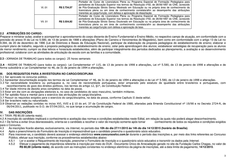 Pós-Graduação Stricto Sensu Mestrado em Educação ou na própria área de conhecimento da licenciatura plena ou em área de conhecimento correlata/afim ao desempenho das atribuições inerentes ao