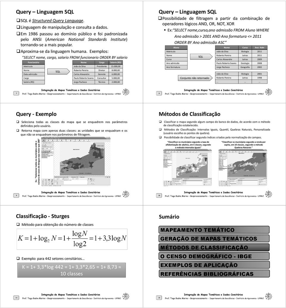 Exemplos: SELECT nome, cargo, salario FROM funcionario ORDER BY salario DESC Funcionário Nome Cargo Salario(R$) Matricula Nome Data admissão Cargo Salário (R$) SQL João da Silva Presidente 15.