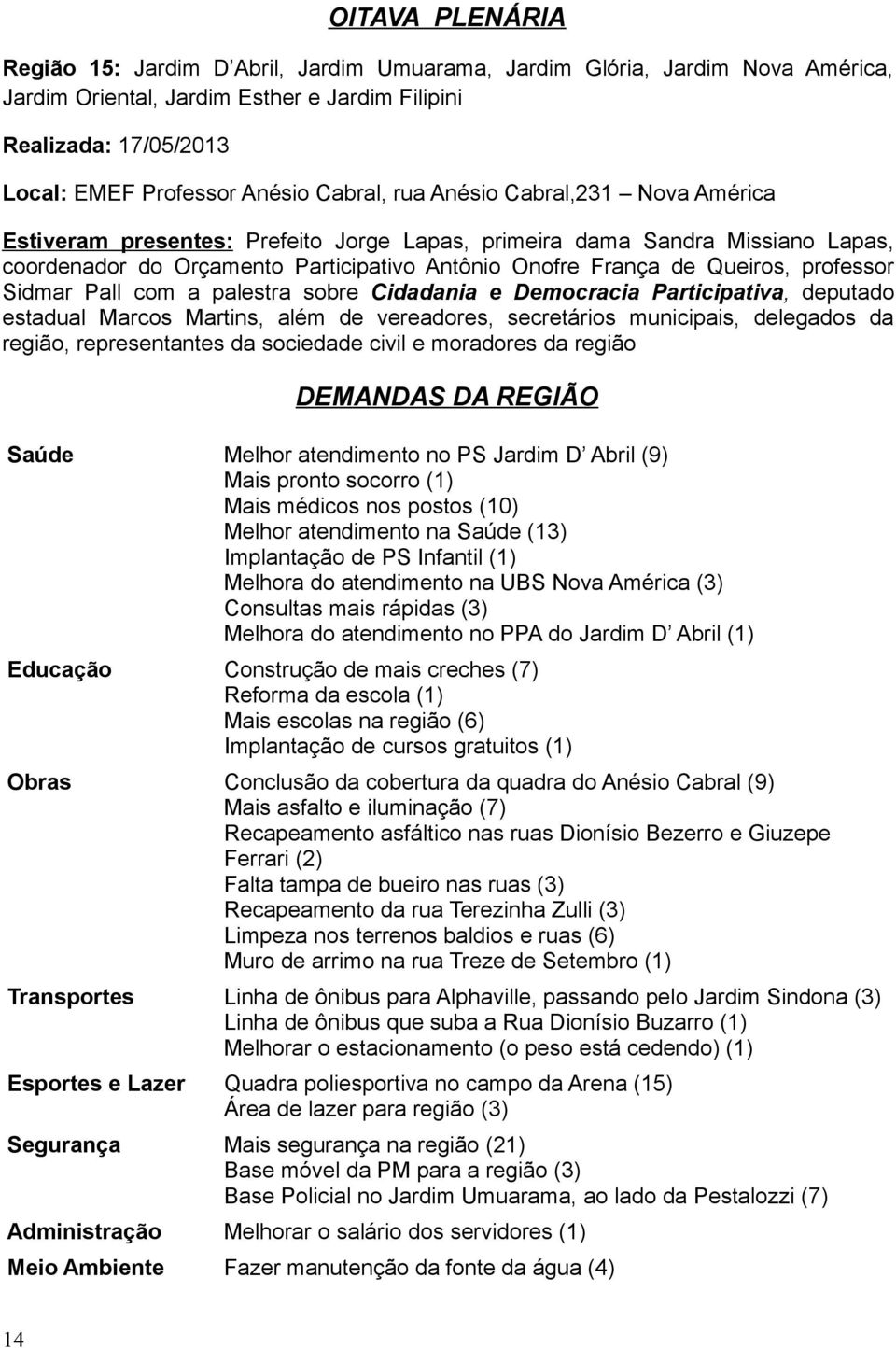 professor Sidmar Pall com a palestra sobre Cidadania e Democracia Participativa, deputado estadual Marcos Martins, além de vereadores, secretários municipais, delegados da região, representantes da