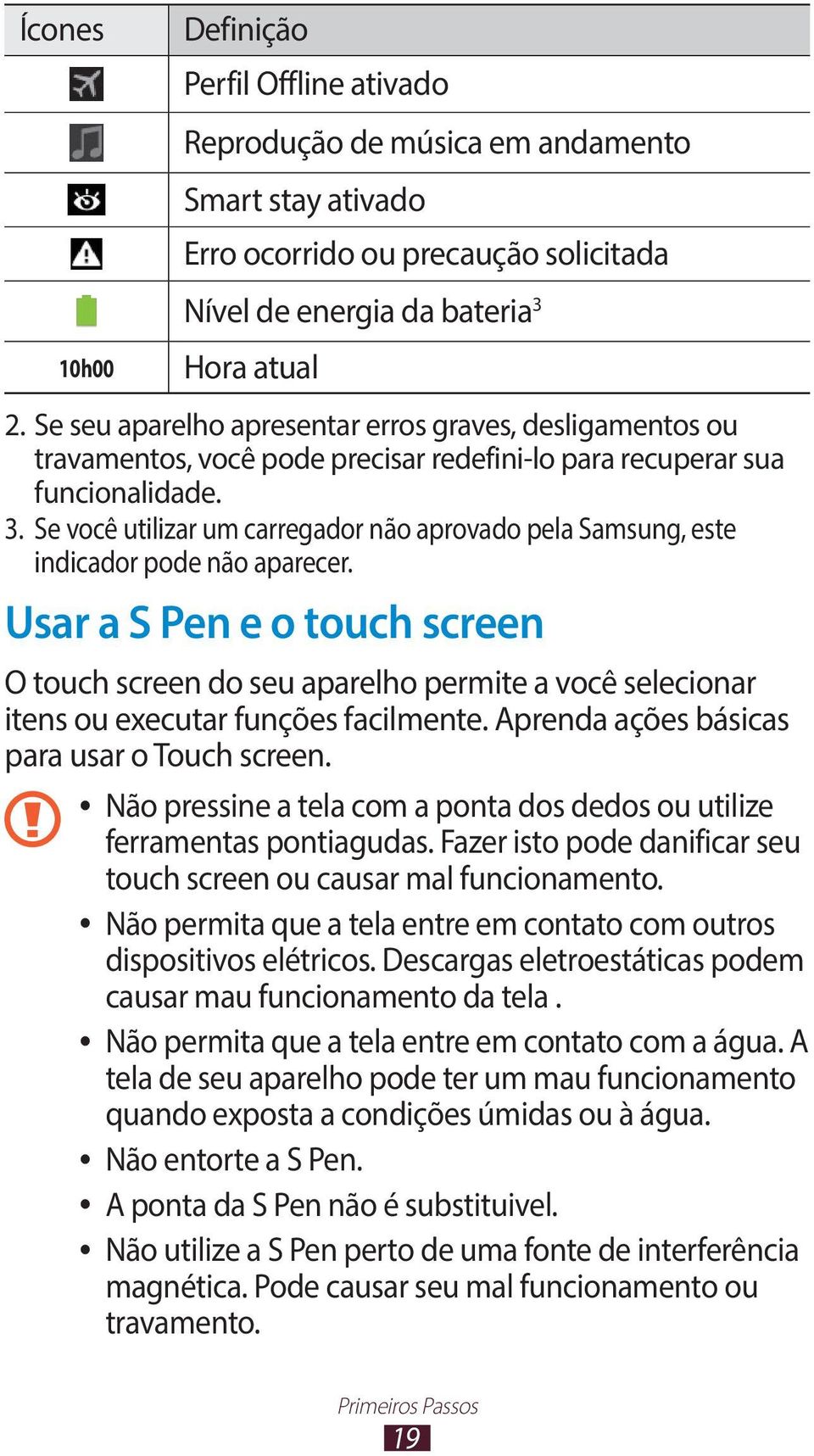 Se você utilizar um carregador não aprovado pela Samsung, este indicador pode não aparecer.