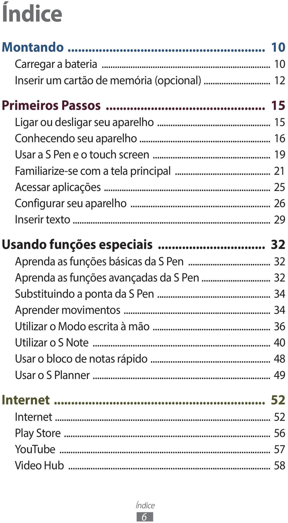 .. 29 Usando funções especiais... 32 Aprenda as funções básicas da S Pen... 32 Aprenda as funções avançadas da S Pen... 32 Substituindo a ponta da S Pen... 34 Aprender movimentos.