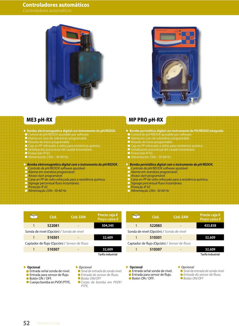 Protección IP 65 Alimentación 230v - 50-60 Hz. Bomba eletromagnética digital com o instrumento de ph/redox. Controlo de ph/redox software ajustável. Alarme em overdose programável.