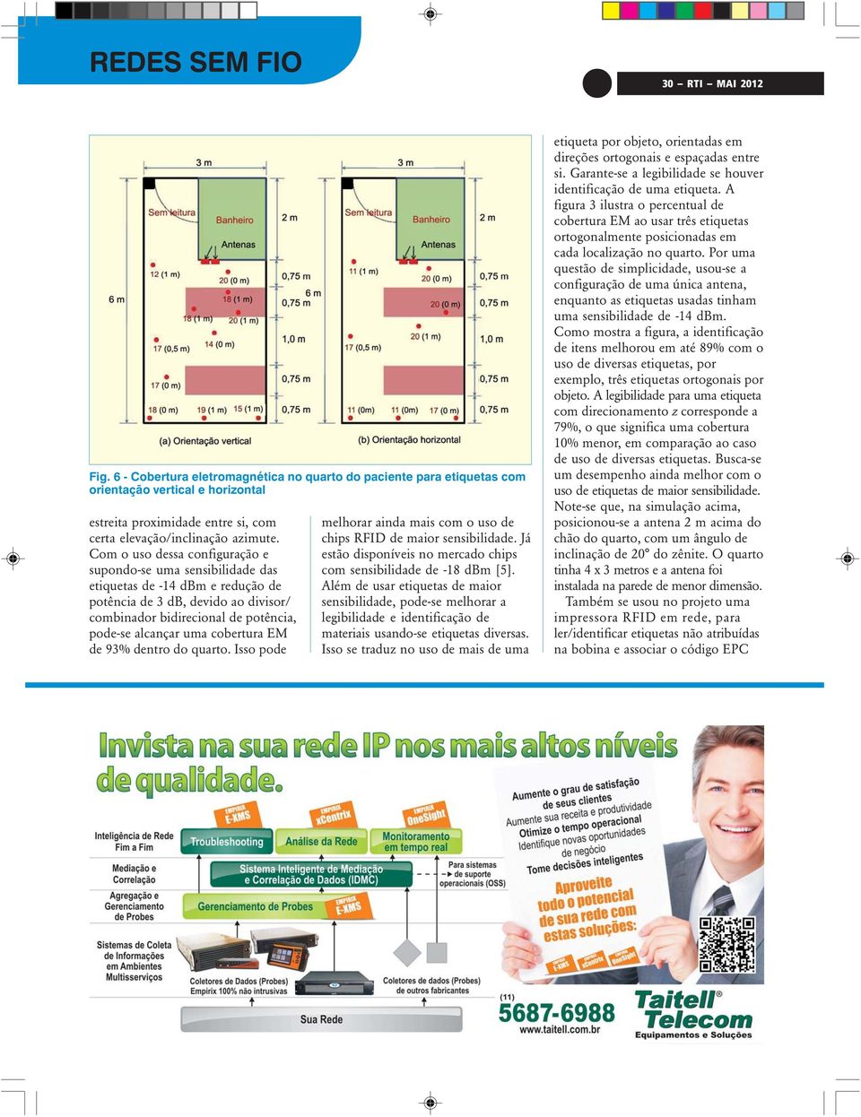 Com o uso dessa configuração e supondo-se uma sensibilidade das etiquetas de -14 dbm e redução de potência de 3 db, devido ao divisor/ combinador bidirecional de potência, pode-se alcançar uma