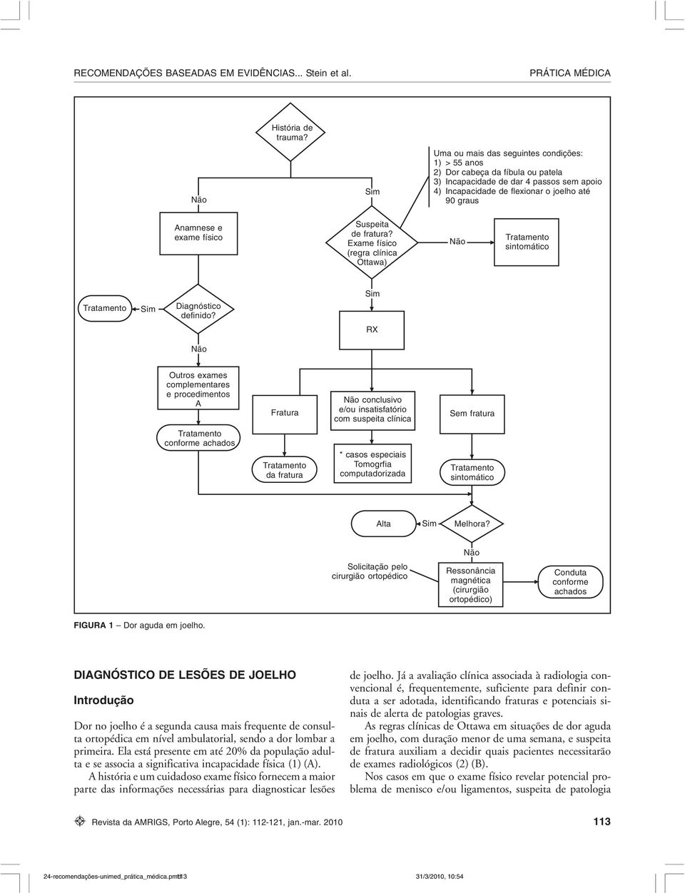 exame físico Suspeita de fratura? Exame físico (regra clínica Ottawa) Não sintomático Sim Diagnóstico definido?