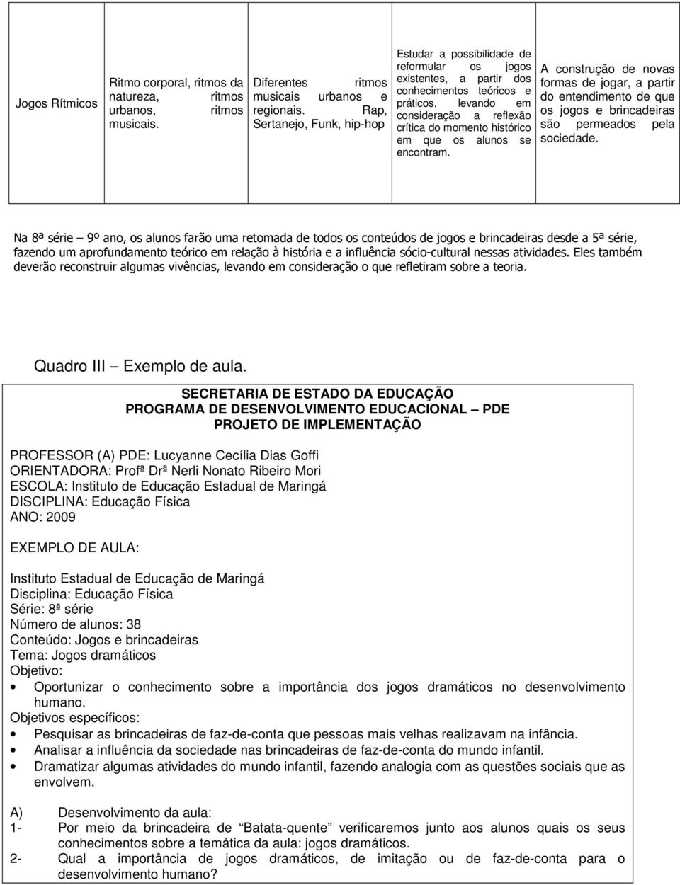 histórico em que os alunos se encontram. A construção de novas formas de jogar, a partir do entendimento de que os jogos e brincadeiras são permeados pela sociedade.