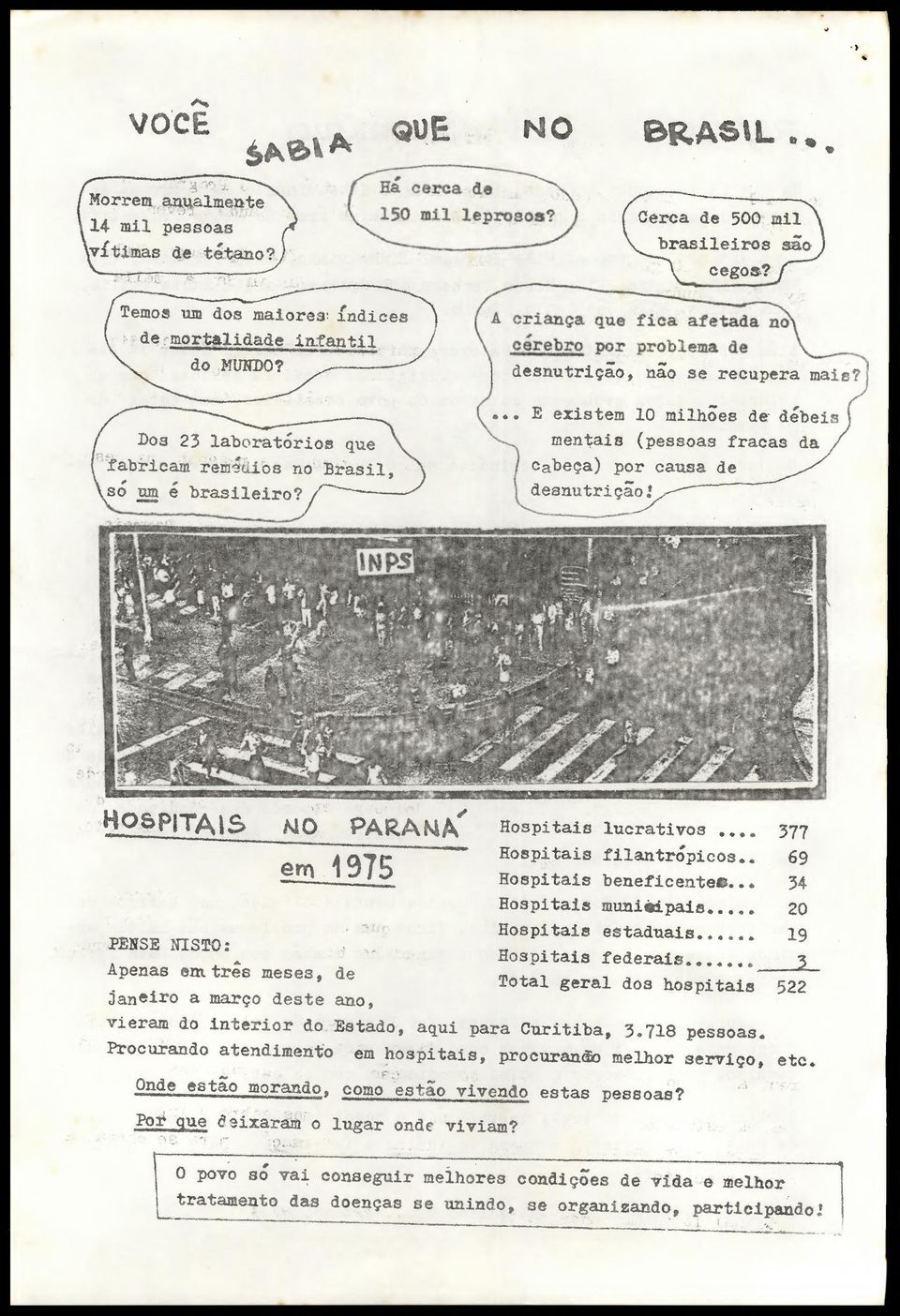 ... E existem 10 milhões de débeis mentais (pessoas fracas da Cabeça) por causa de desnutriçaoi m^mbmmsêêêêtmêoêêbammmmêêêêêêêêbêêm HOSPITAIS MO PARAMA^ Hospitais lucrativos.