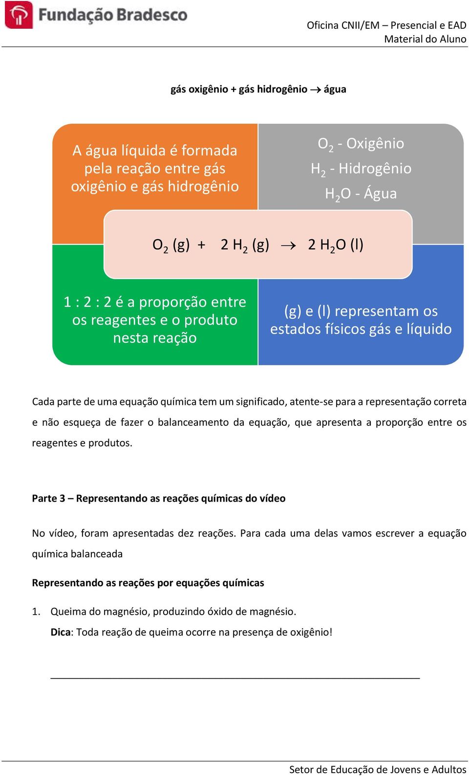 correta e não esqueça de fazer o balanceamento da equação, que apresenta a proporção entre os reagentes e produtos.