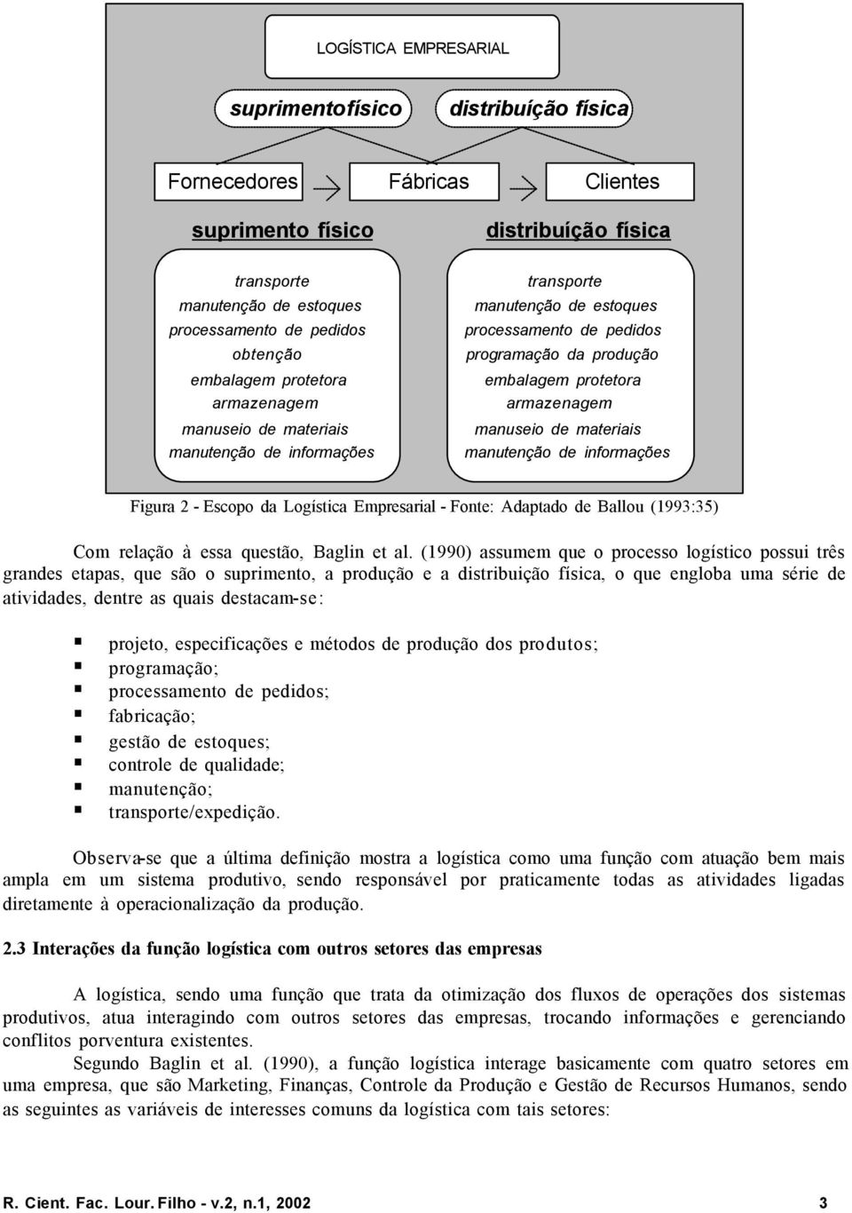 al. (1990) assumem que o processo logístico possui três grandes etapas, que são o suprimento, a produção e a distribuição física, o que engloba uma série de atividades, dentre as quais destacam-se: