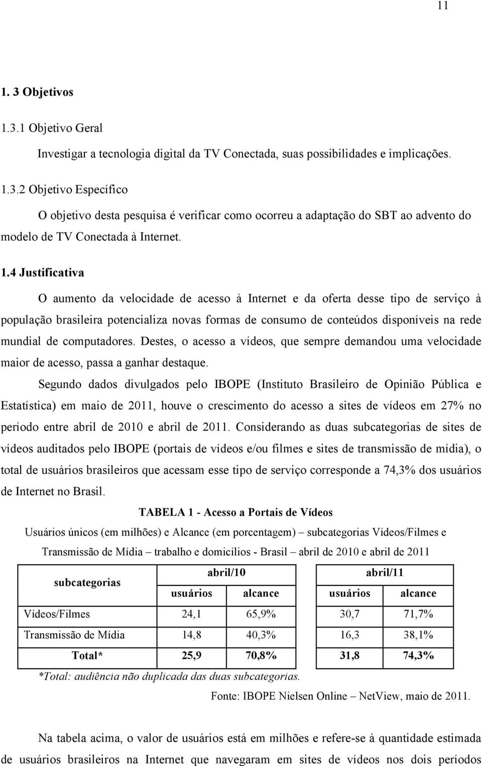 de computadores. Destes, o acesso a vídeos, que sempre demandou uma velocidade maior de acesso, passa a ganhar destaque.