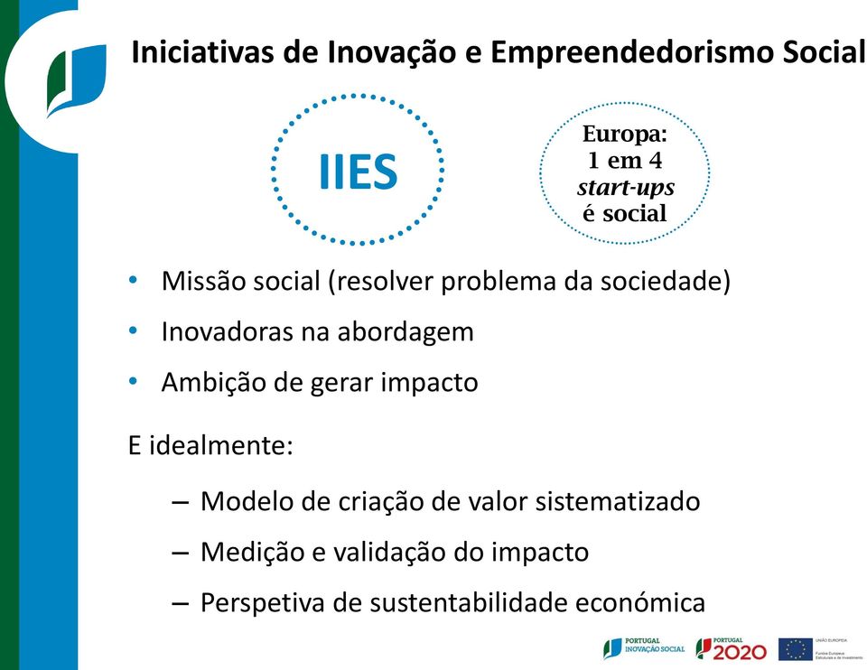 na abordagem Ambição de gerar impacto E idealmente: Modelo de criação de