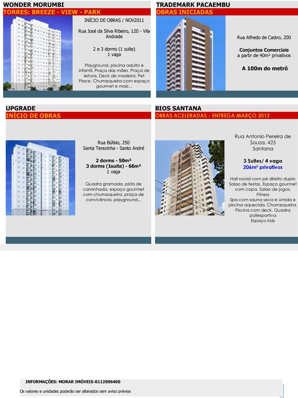 .. Rua Alfredo de Castro, 200 Conjuntos Comerciais a partir de 40m² privativos A 100m do metrô UPGRADE BIOS SANTANA INÍCIO DE OBRAS OBRAS ACELERADAS - ENTREGA MARÇO 2013 Rua Búfalo, 250 Santa