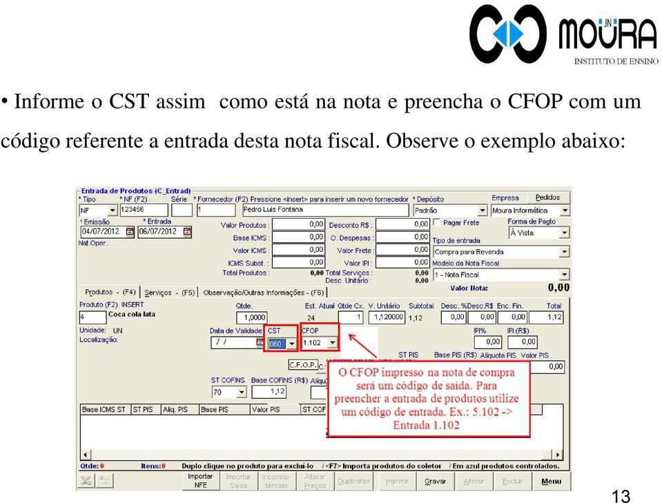 código referente a entrada desta