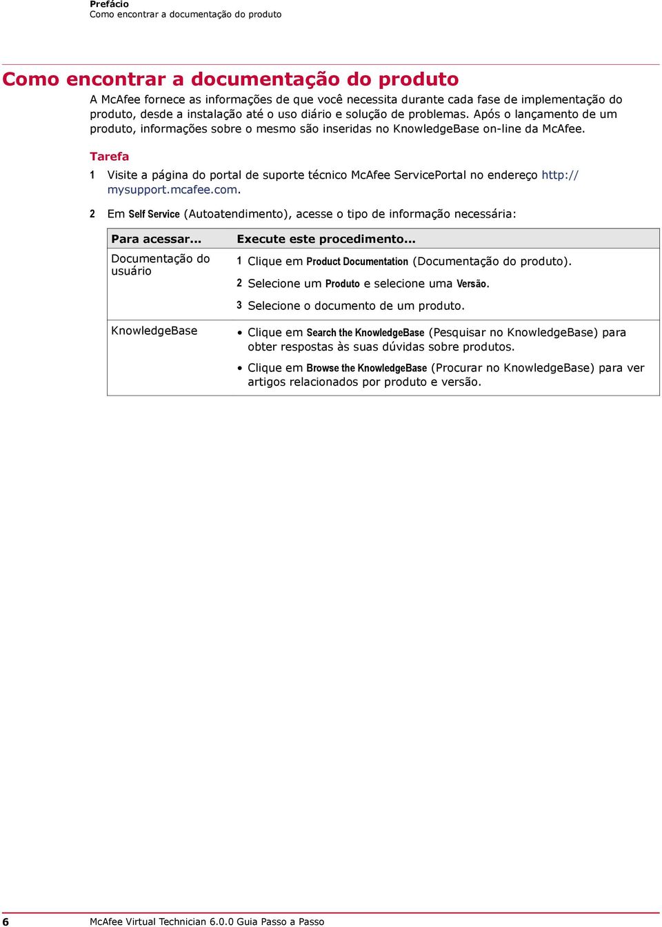 Tarefa 1 Visite a página do portal de suporte técnico McAfee ServicePortal no endereço http:// mysupport.mcafee.com.