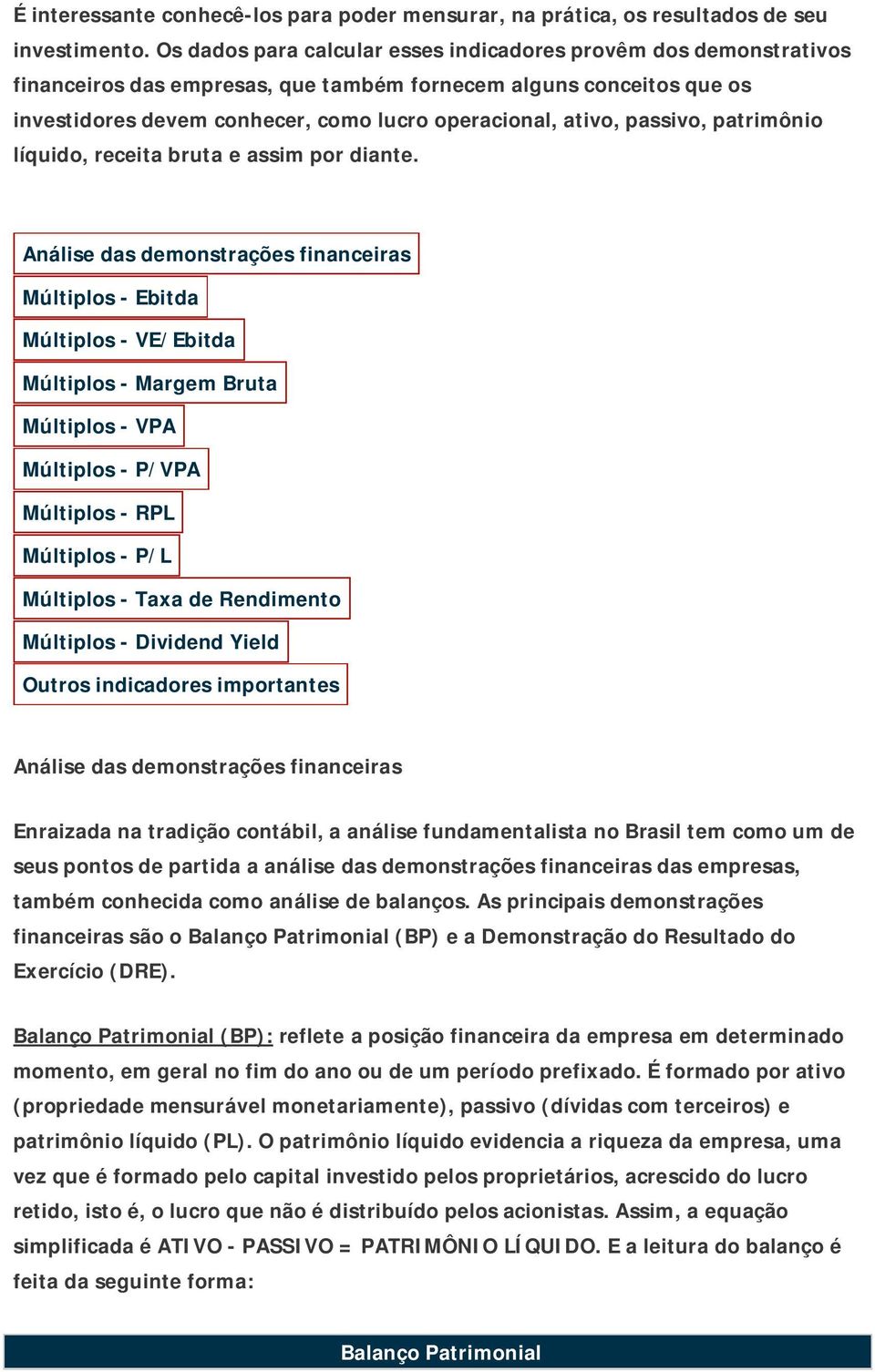 passivo, patrimônio líquido, receita bruta e assim por diante.