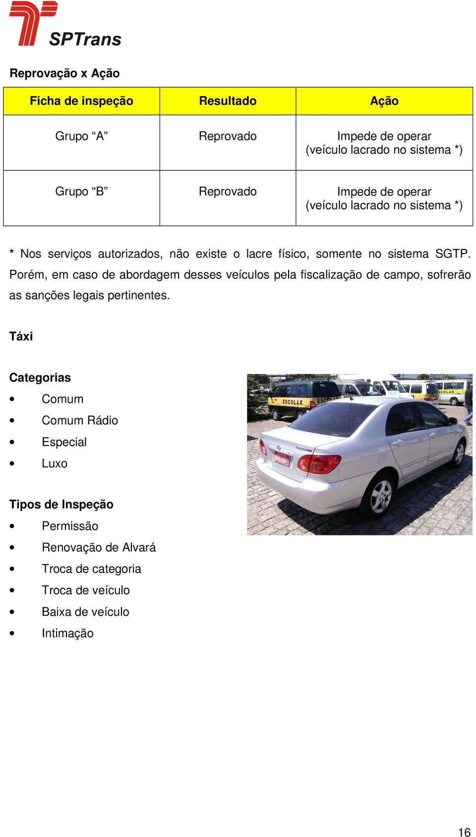 SGTP. Porém, em caso de abordagem desses veículos pela fiscalização de campo, sofrerão as sanções legais pertinentes.