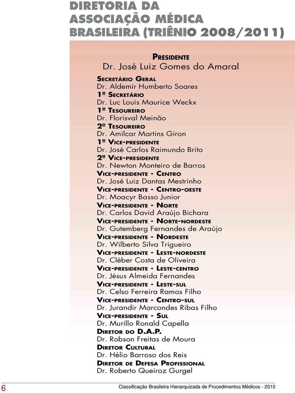 Newton Monteiro de Barros Vice-presidente - Centro Dr. José Luiz Dantas Mestrinho Vice-presidente - Centro-oeste Dr. Moacyr Basso Junior Vice-presidente - Norte Dr.