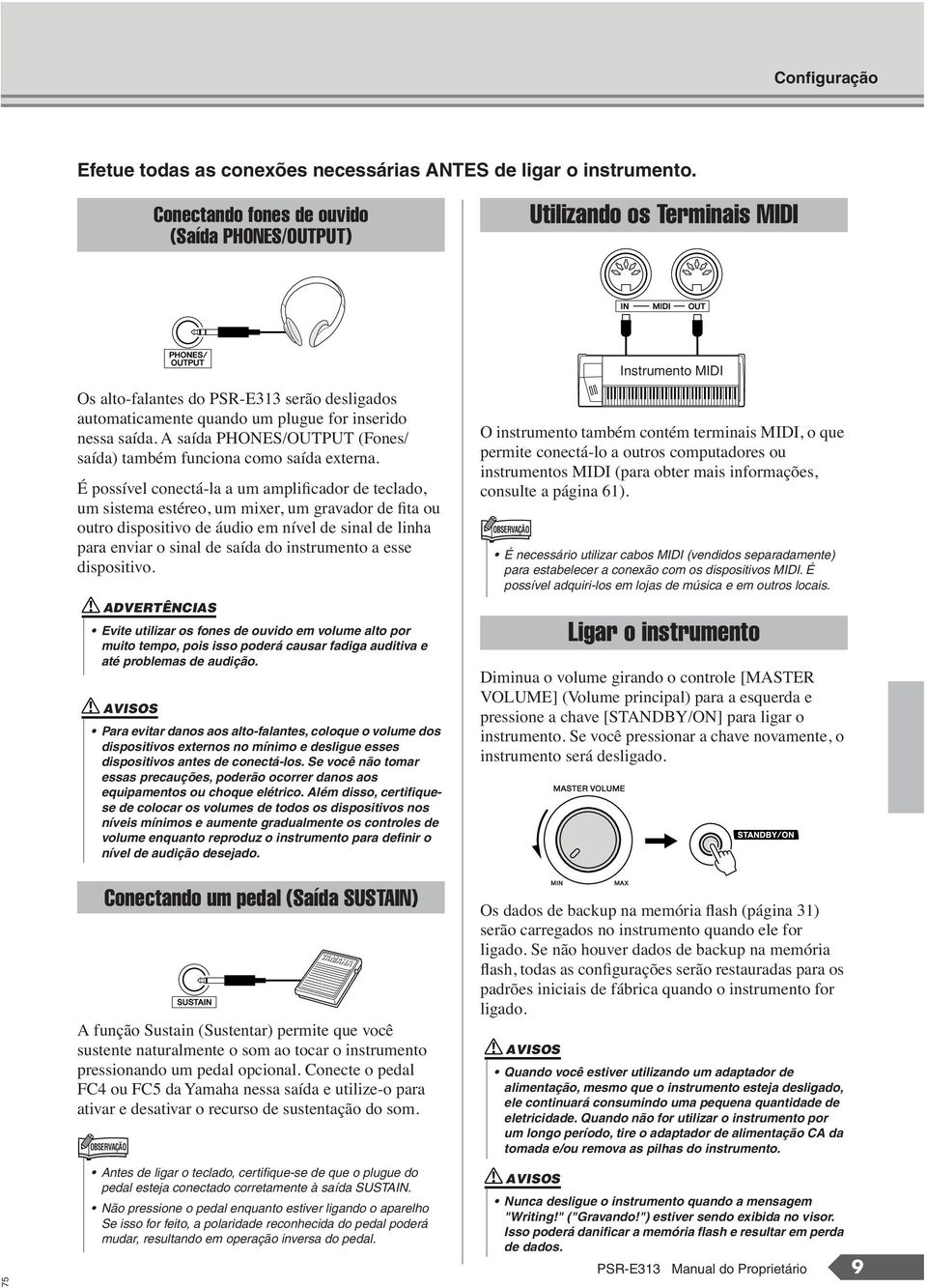 A saída PHONES/OUTPUT (Fones/ saída) também funciona como saída externa.