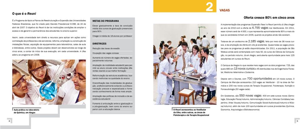 METAS DO PROGRAMA Elevar gradualmente a taxa de conclusão média dos cursos de graduação presenciais para 90% 2 Vagas Oferta cresce 80% em cinco anos A implementação dos programas Expansão Fase I e