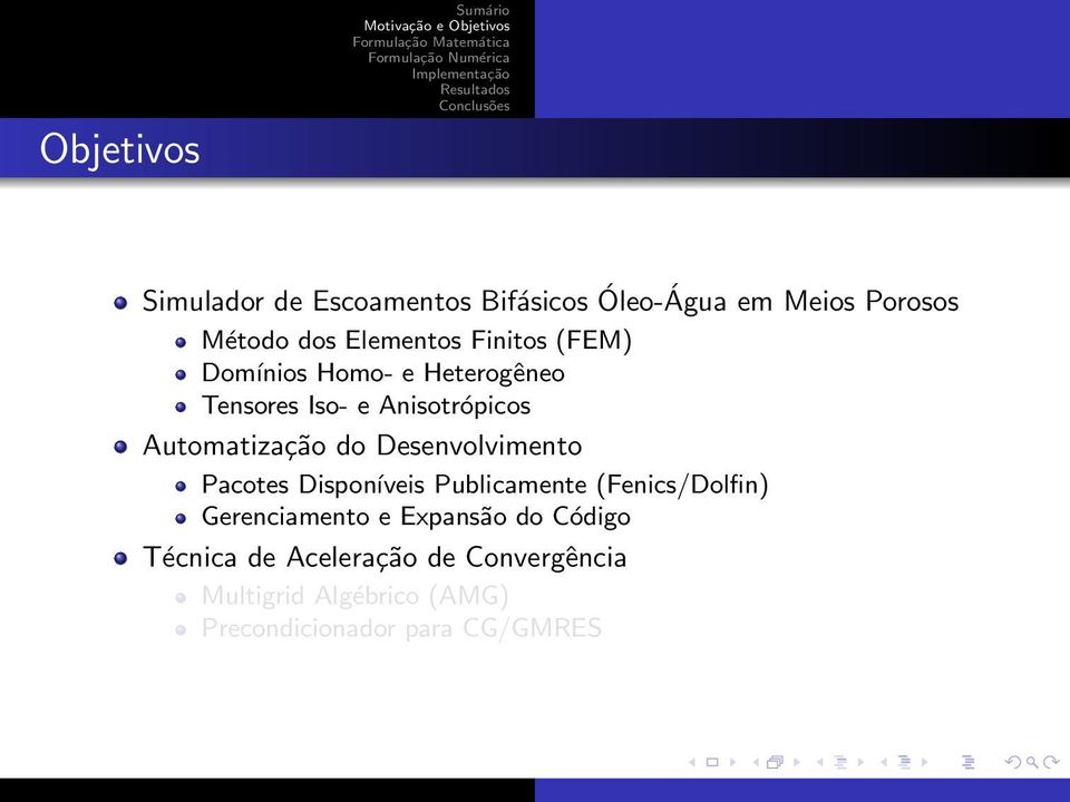 do Desenvolvimento Pacotes Disponíveis Publicamente (Fenics/Dolfin) Gerenciamento e Expansão do