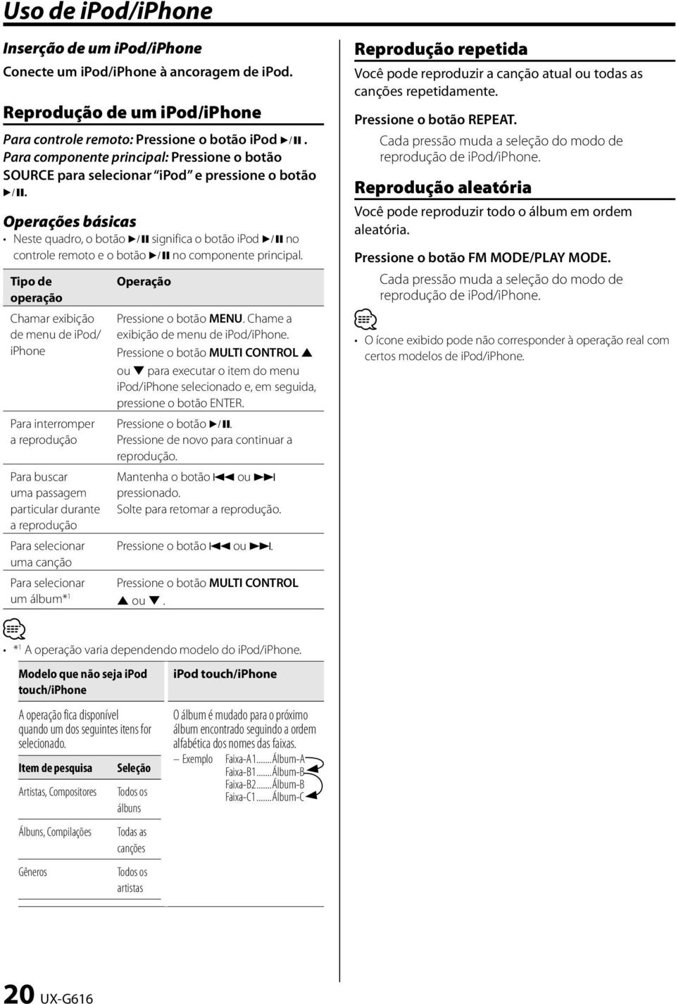 Operações básicas Neste quadro, o botão 6 significa o botão ipod 6 no controle remoto e o botão 6 no componente principal.