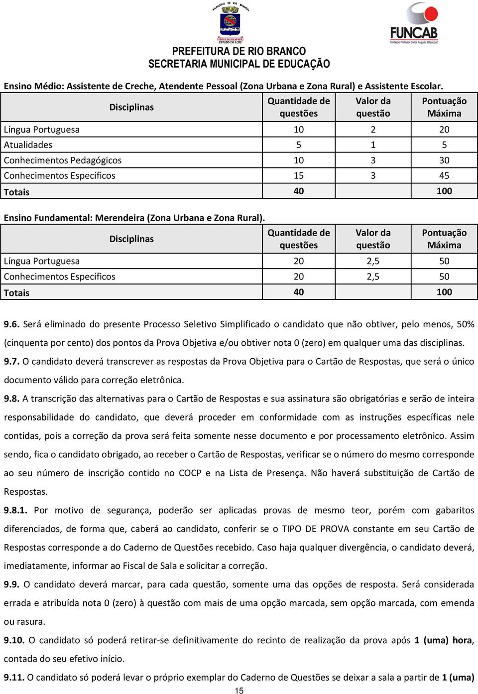 Ensino Fundamental: Merendeira (Zona Urbana e Zona Rural).