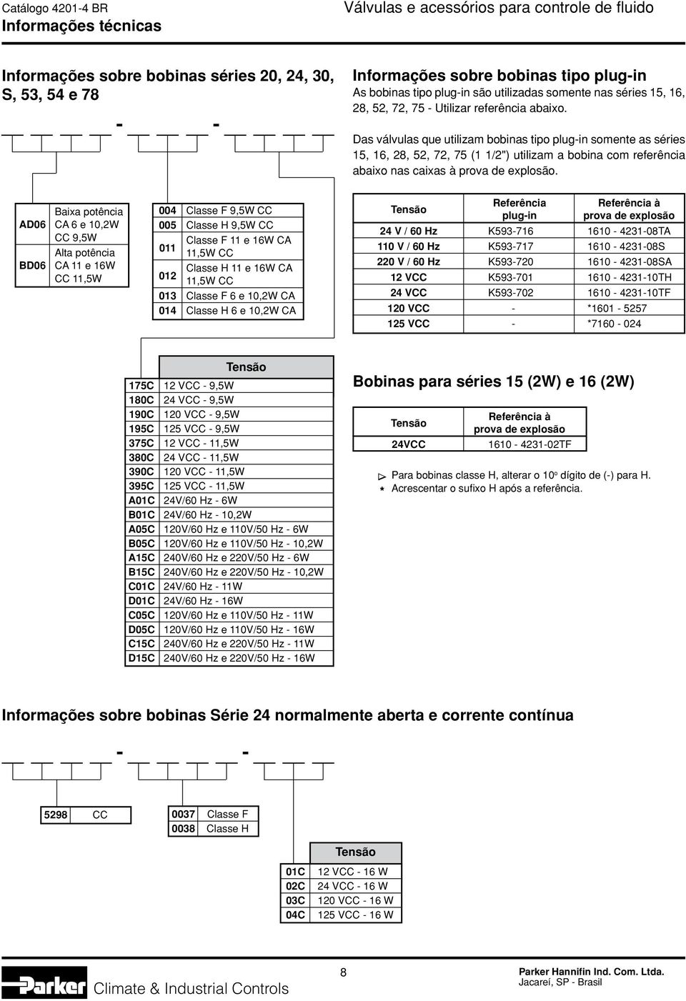 Das válvulas que utilizam bobinas tipo plug-in somente as séries 15, 16, 28, 52, 72, 75 (1 1/2") utilizam a bobina com referência abaixo nas caixas à prova de explosão.