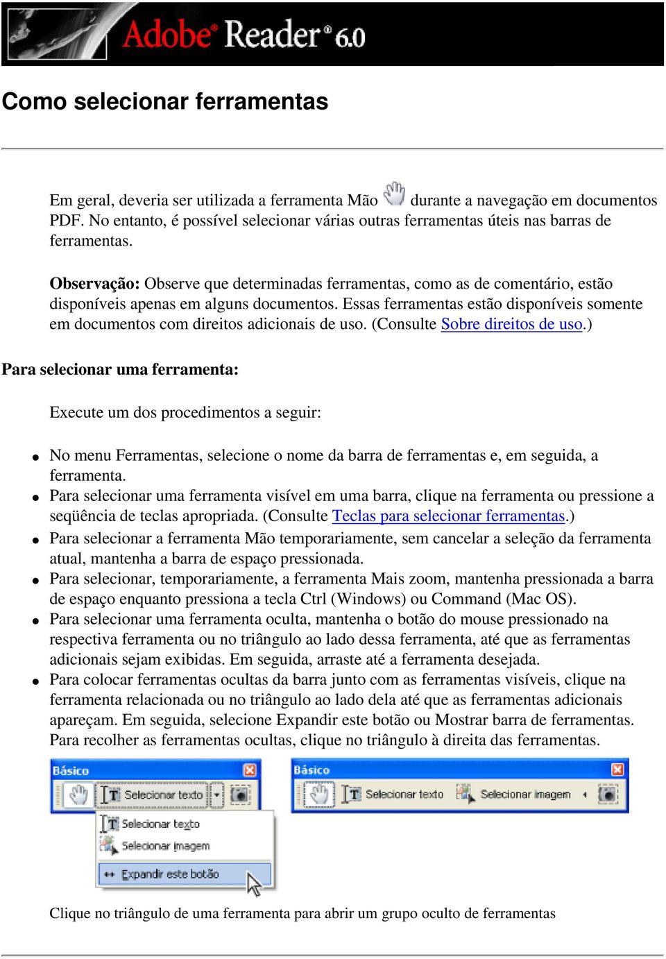 Observação: Observe que determinadas ferramentas, como as de comentário, estão disponíveis apenas em alguns documentos.