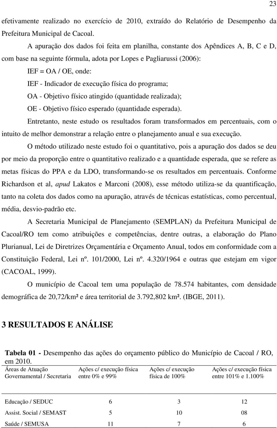 física do programa; OA - Objetivo físico atingido (quantidade realizada); OE - Objetivo físico esperado (quantidade esperada).