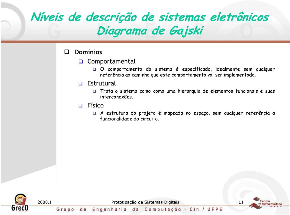 Estrutural Físico Trata o sistema como como uma hierarquia de elementos funcionais e suas interconexões.