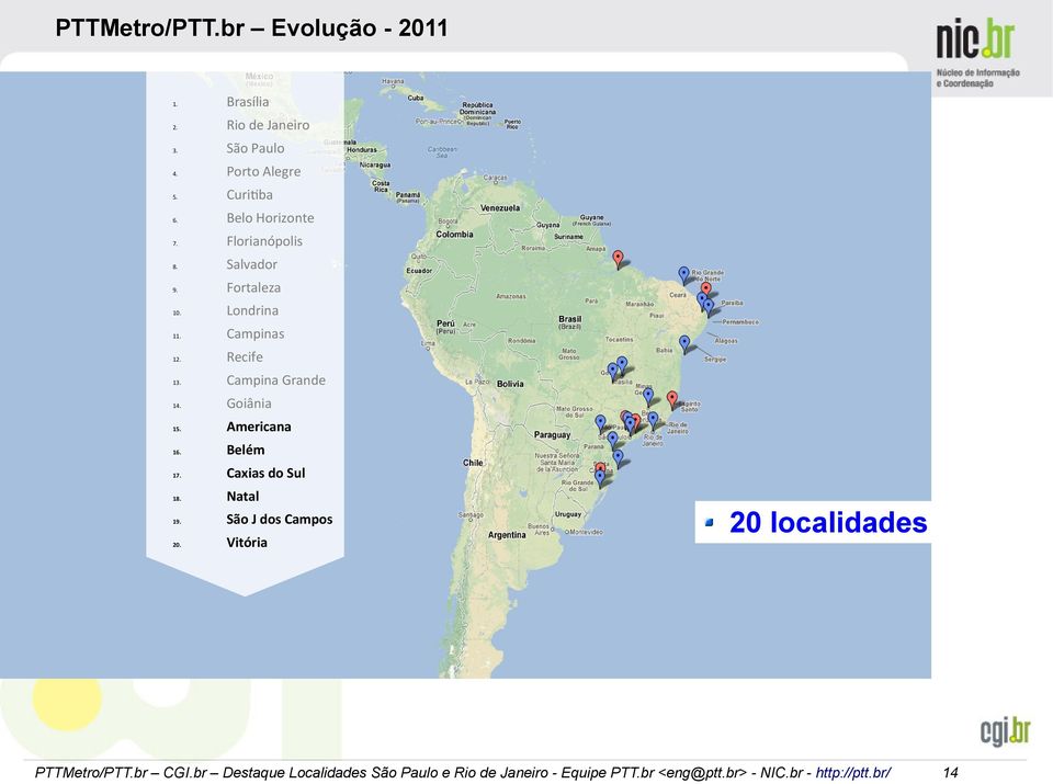 Fortaleza 10. Londrina 11. Campinas 12. Recife 13. Campina Grande 14. Goiânia 15.