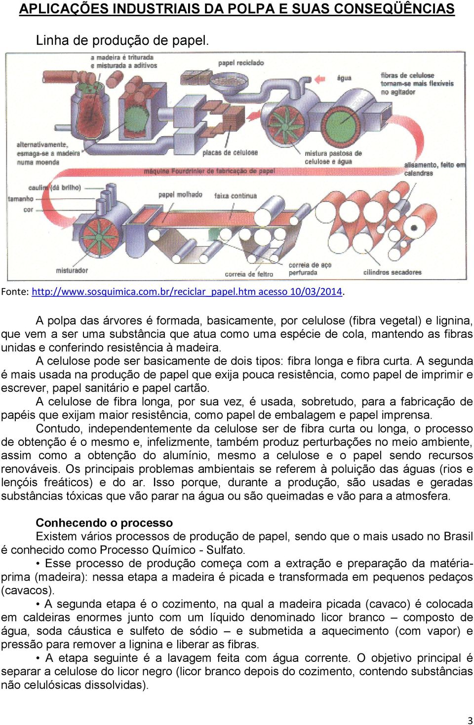 à madeira. A celulose pode ser basicamente de dois tipos: fibra longa e fibra curta.