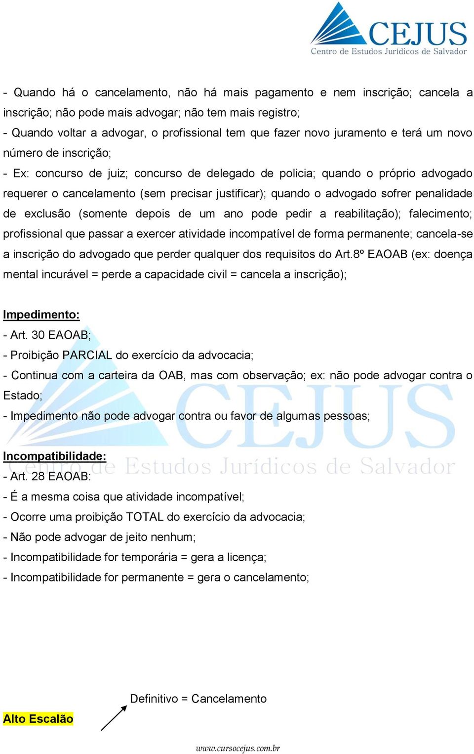 sofrer penalidade de exclusão (somente depois de um ano pode pedir a reabilitação); falecimento; profissional que passar a exercer atividade incompatível de forma permanente; cancela-se a inscrição