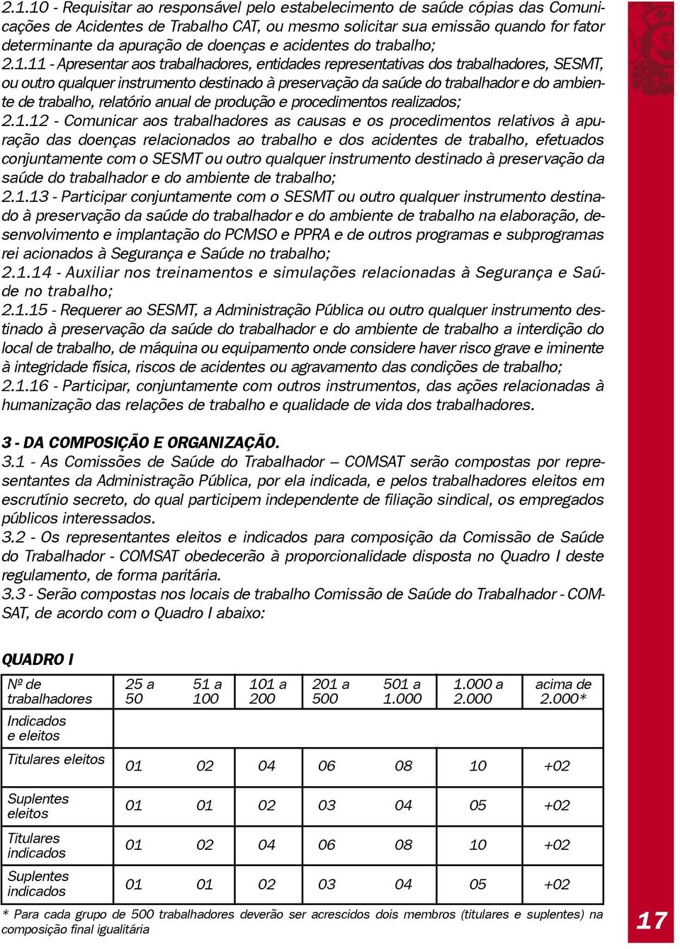 11 - Apresentar aos trabalhadores, entidades representativas dos trabalhadores, SESMT, ou outro qualquer instrumento destinado à preservação da saúde do trabalhador e do ambiente de trabalho,