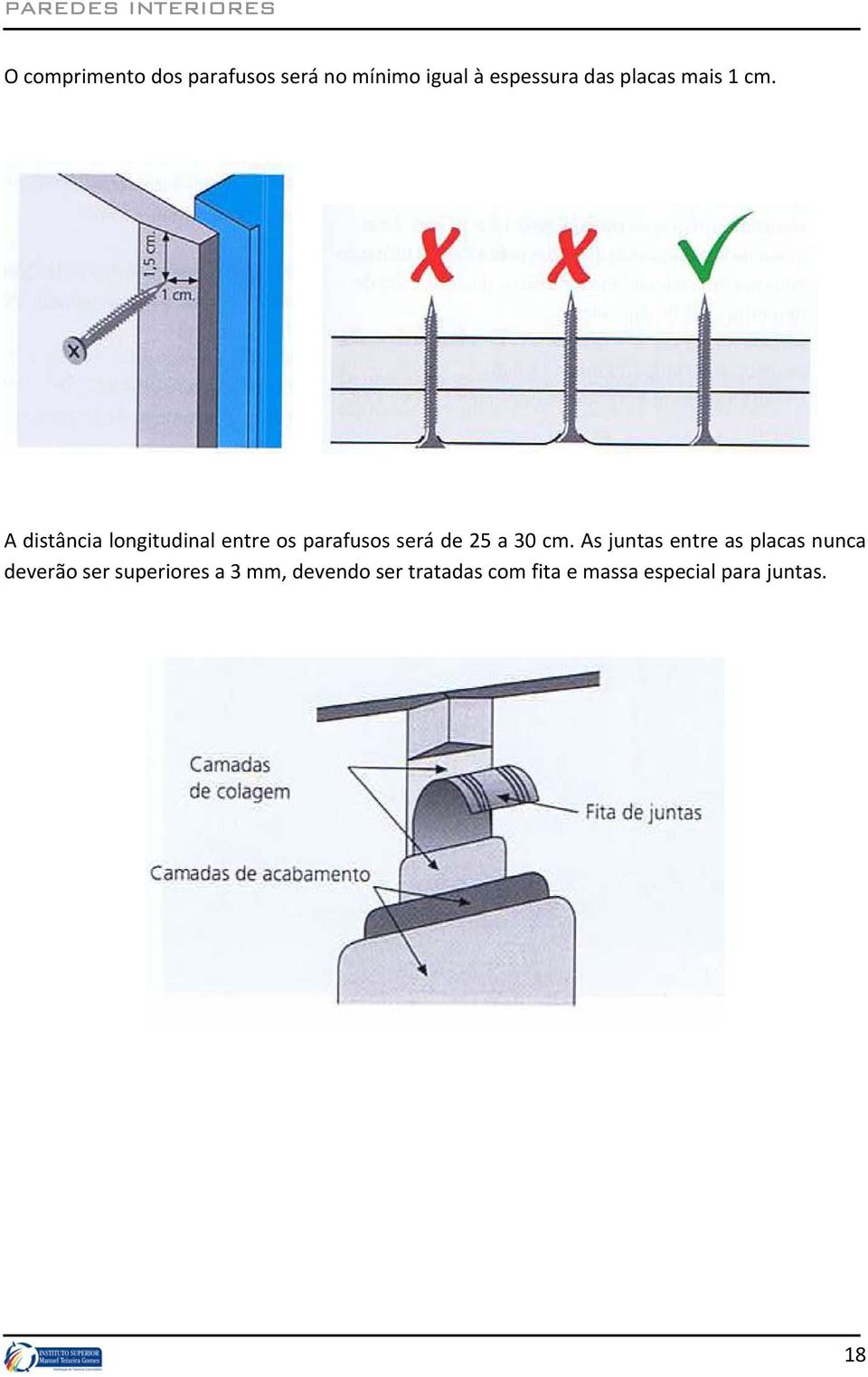 A distância longitudinal entre os parafusos será de 25 a 30 cm.